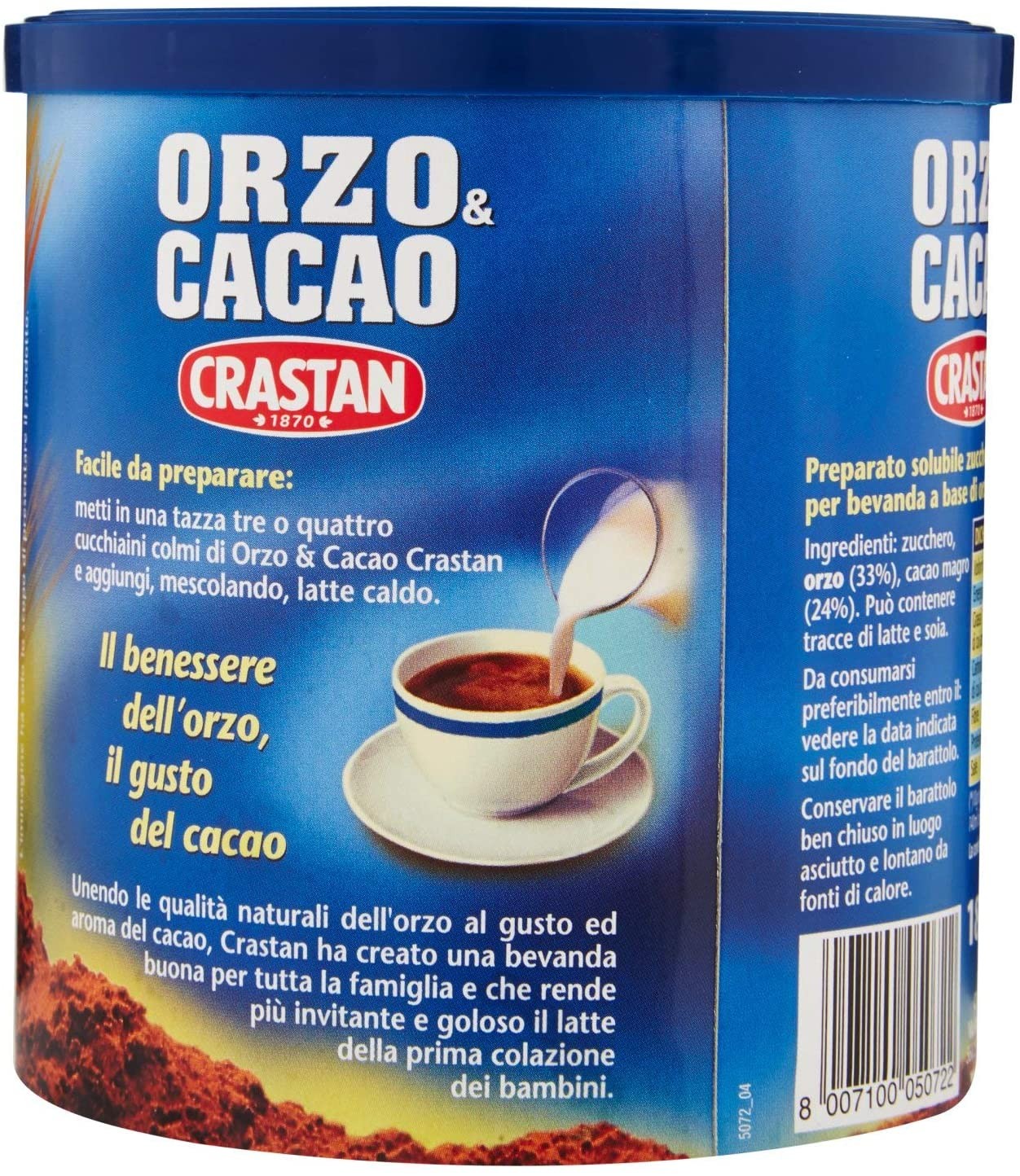 Crastan Preparato Solubile per Cappuccino d'Orzo da Zuccherare